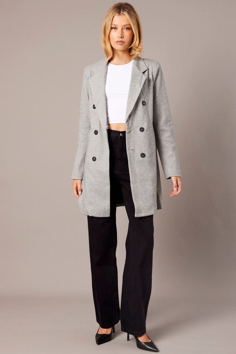 Black Check Check Double Breasted Coat Long Sleeve Collar for Ally Fashion