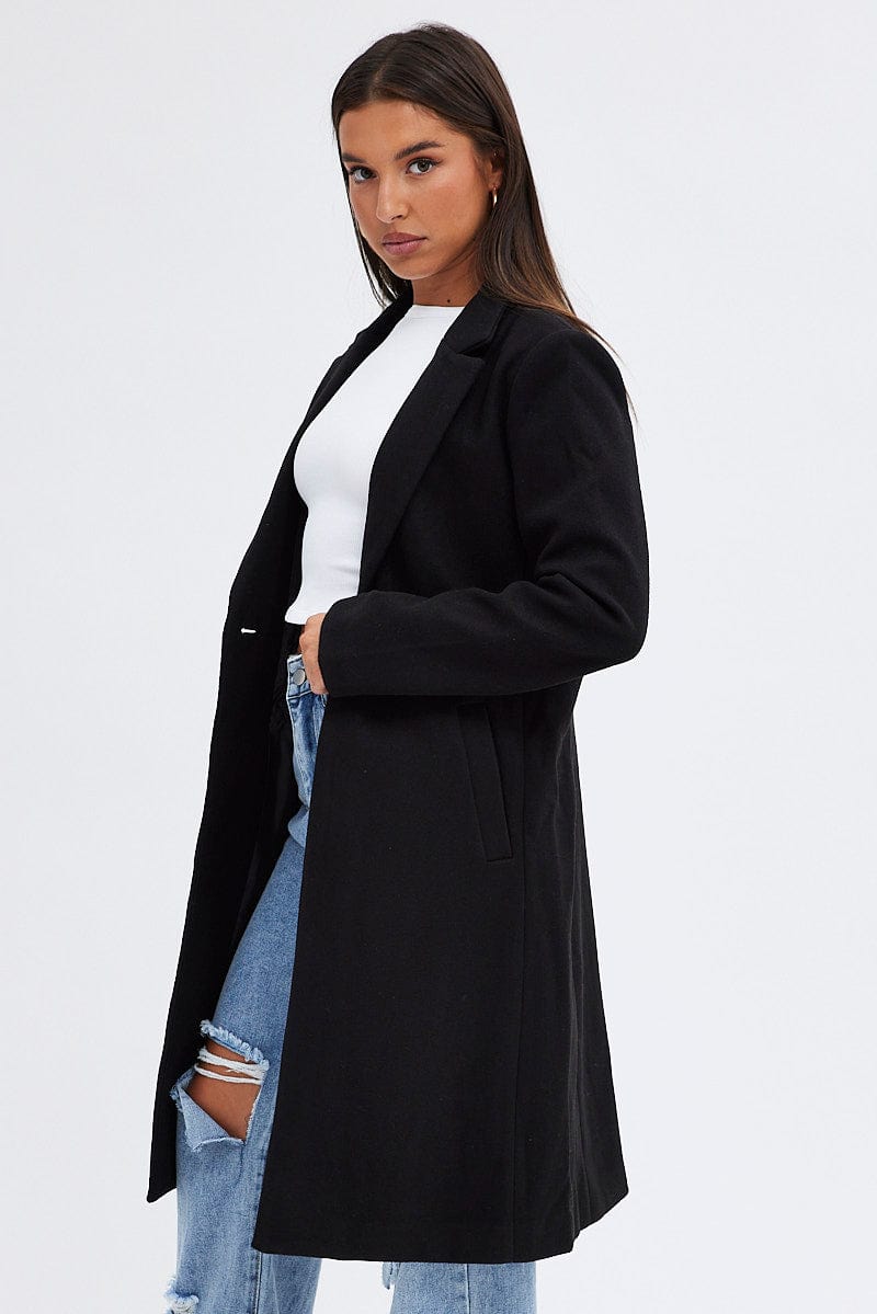 Black One Button Coat Knee Length for Ally Fashion