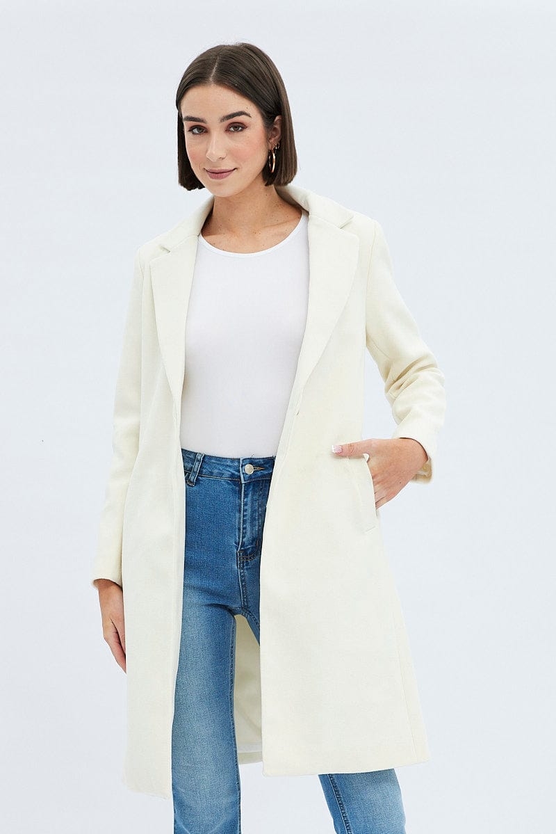 White One Button Coat Knee Length for Ally Fashion