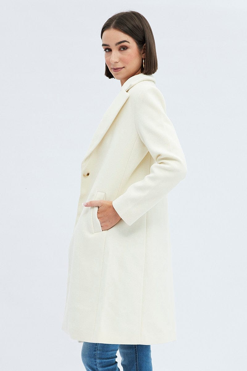 White One Button Coat Knee Length for Ally Fashion