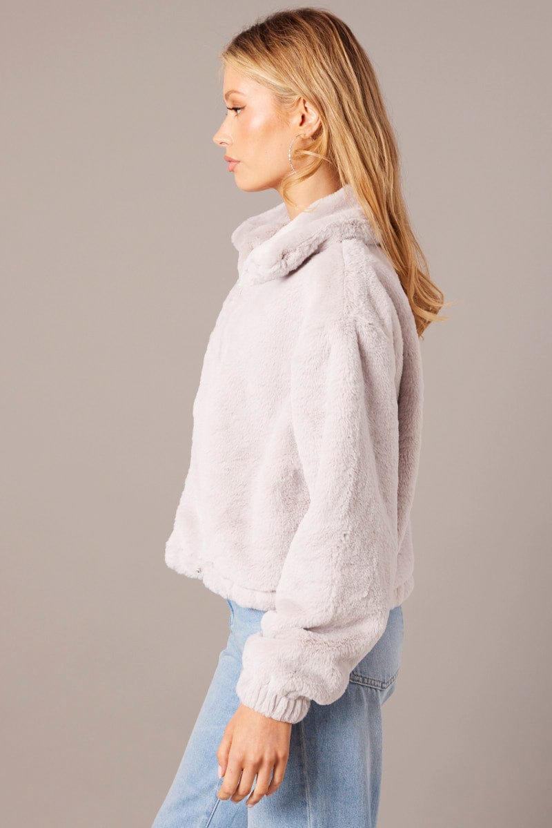 Grey faux clearance fur panel jacket