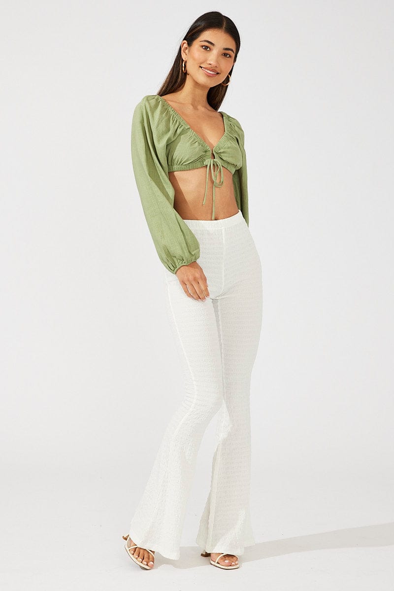 Green Tie Crop Top Long Sleeve for Ally Fashion