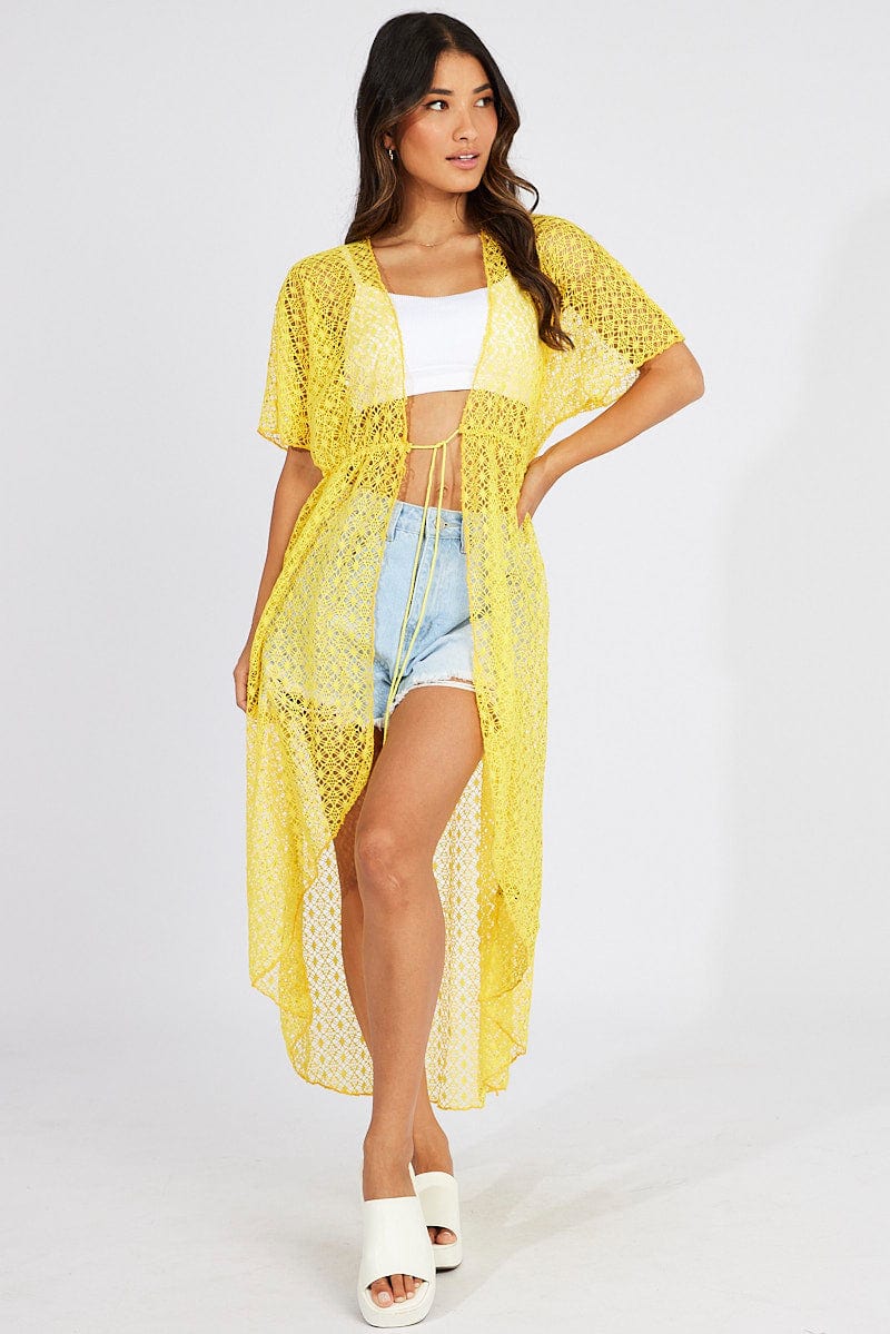 Yellow Crochet Cardigan Short Sleeve for Ally Fashion