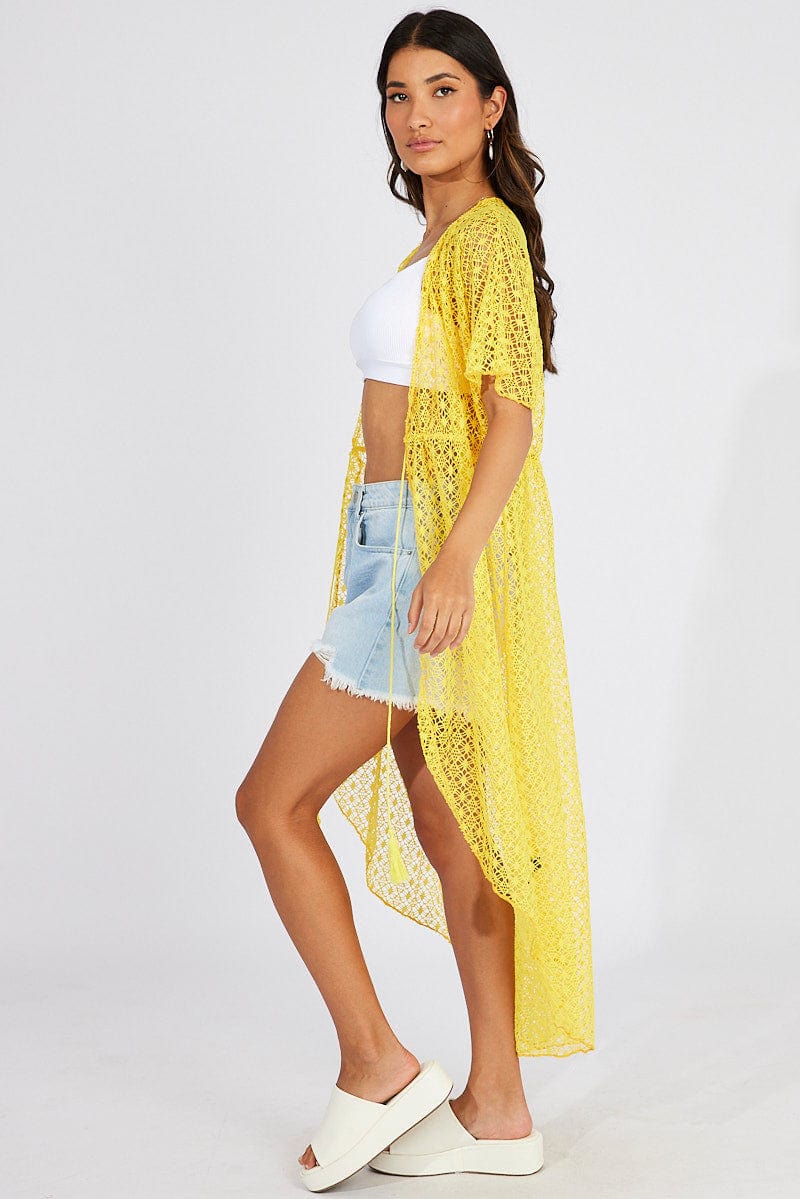 Yellow Crochet Cardigan Short Sleeve for Ally Fashion