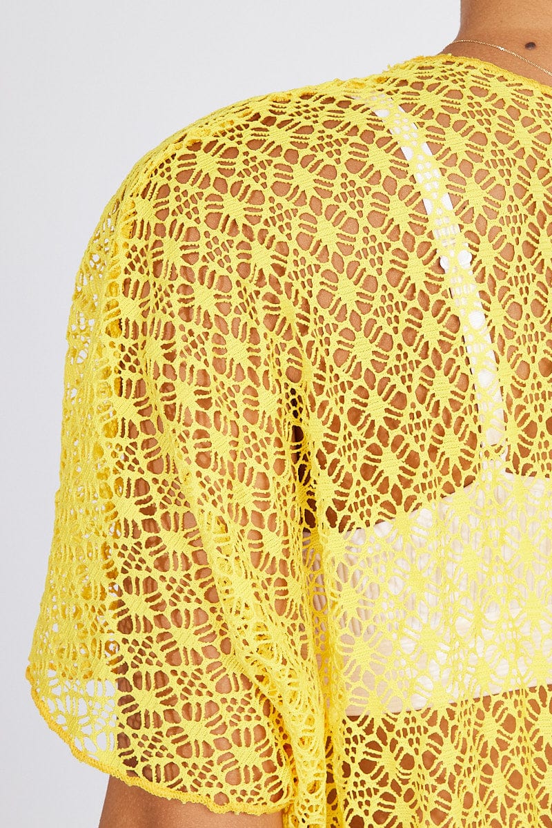 Yellow Crochet Cardigan Short Sleeve for Ally Fashion