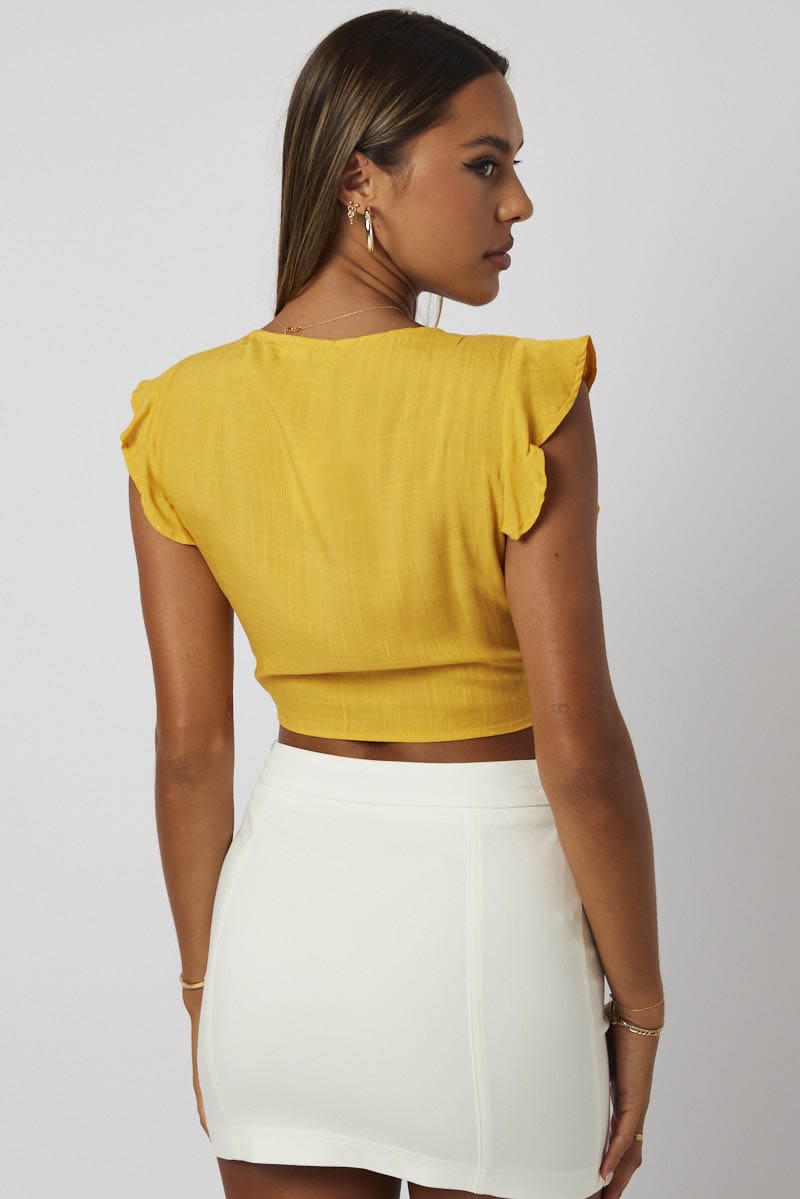 Yellow Ruffils Yellow Ruffle Top Tie Front | Ally Fashion