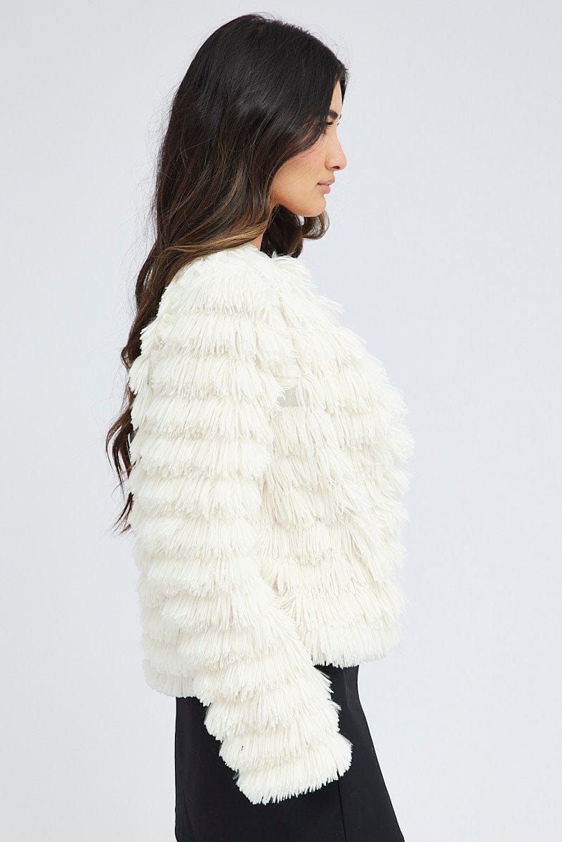 White Shag Faux Fur Jacket Ally Fashion