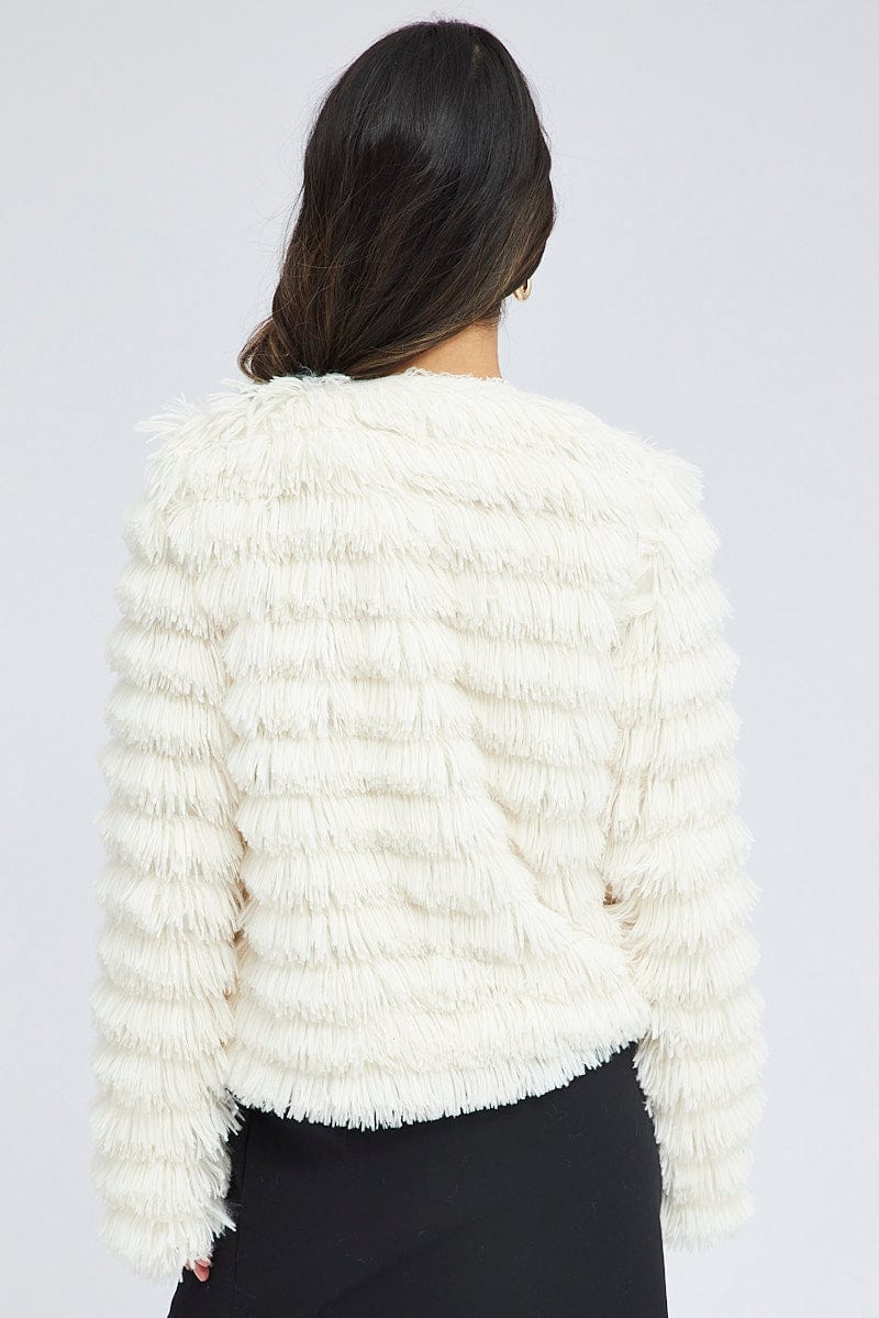 White Shag Faux Fur Jacket for Ally Fashion