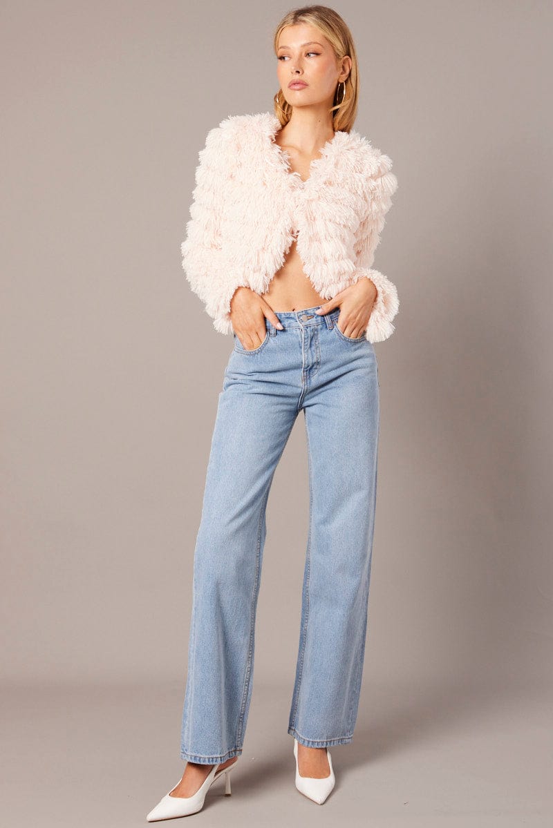 Pink Shag Faux Fur Jacket for Ally Fashion