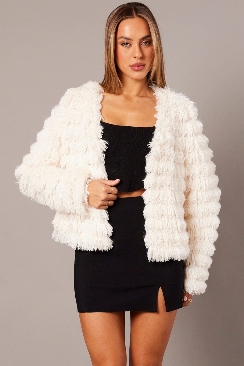 White Shag Faux Fur Jacket for Ally Fashion