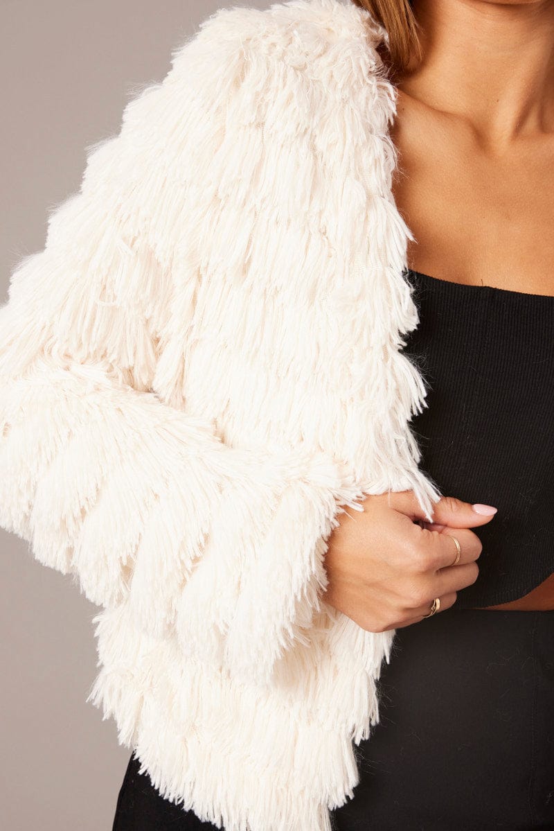 White Shag Faux Fur Jacket for Ally Fashion