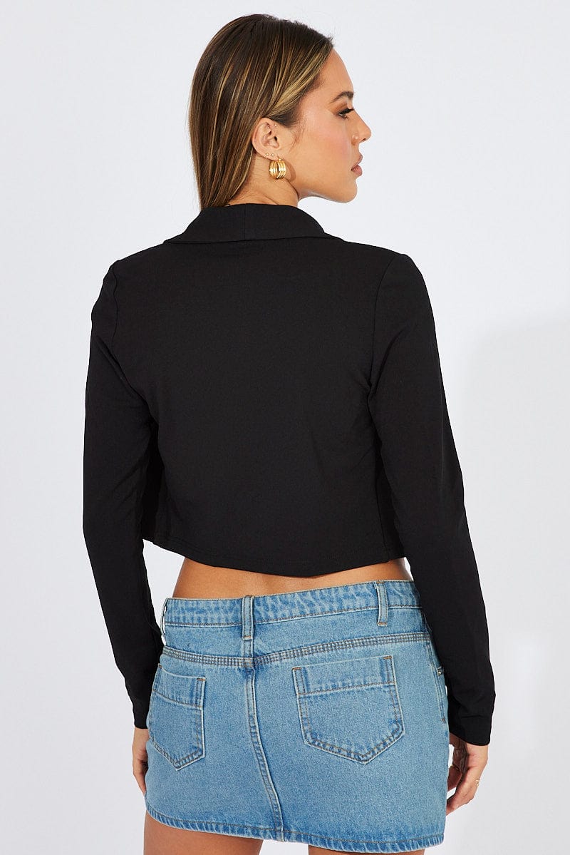 Black Crop Jacket 3/4 Sleeve for Ally Fashion