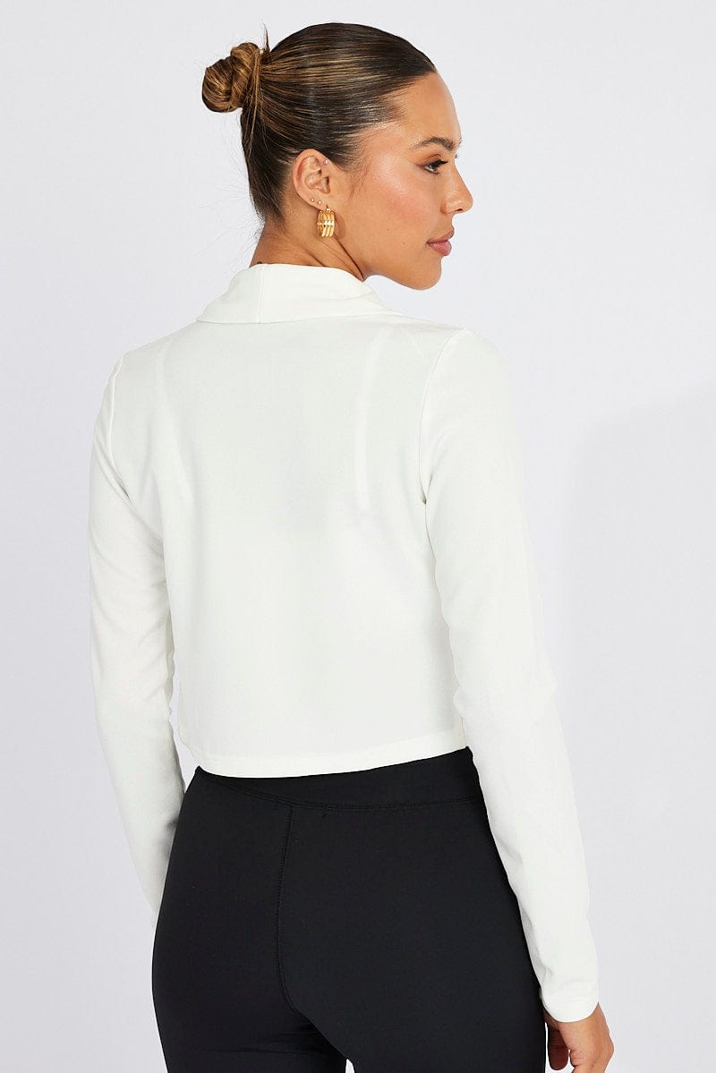 White Crop Jacket 3/4 Sleeve for Ally Fashion