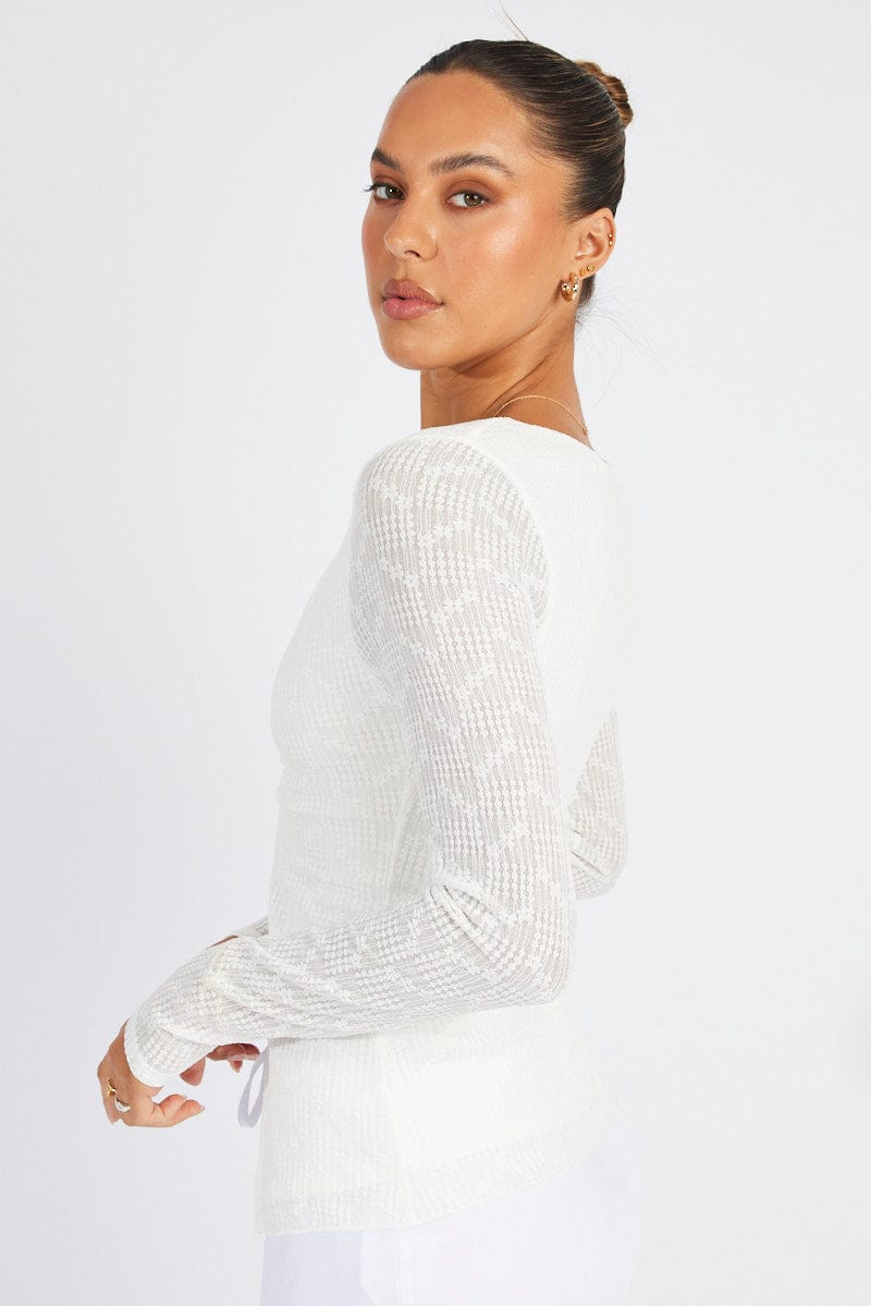 White Textured Top Long Sleeve for Ally Fashion