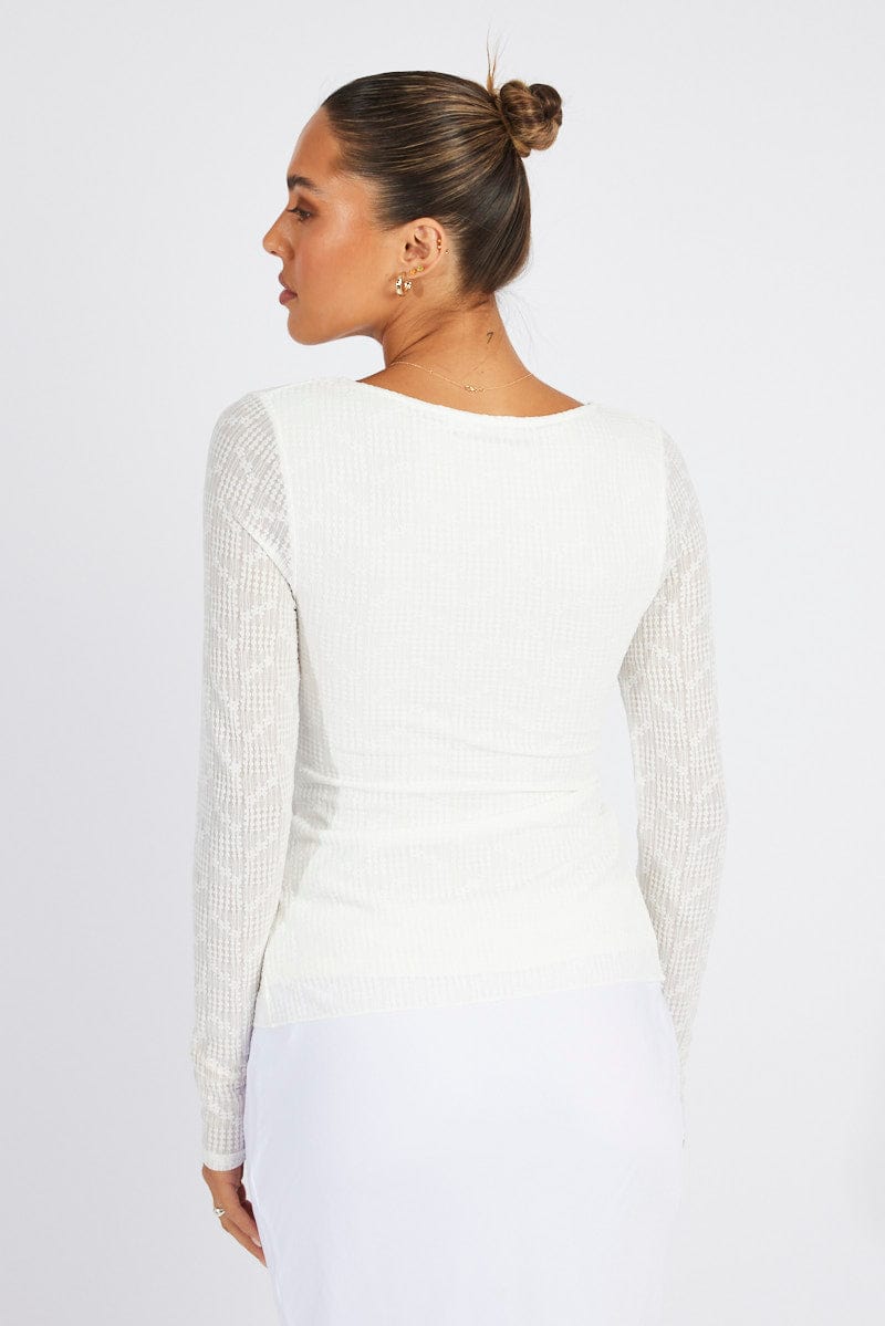 White Textured Top Long Sleeve for Ally Fashion