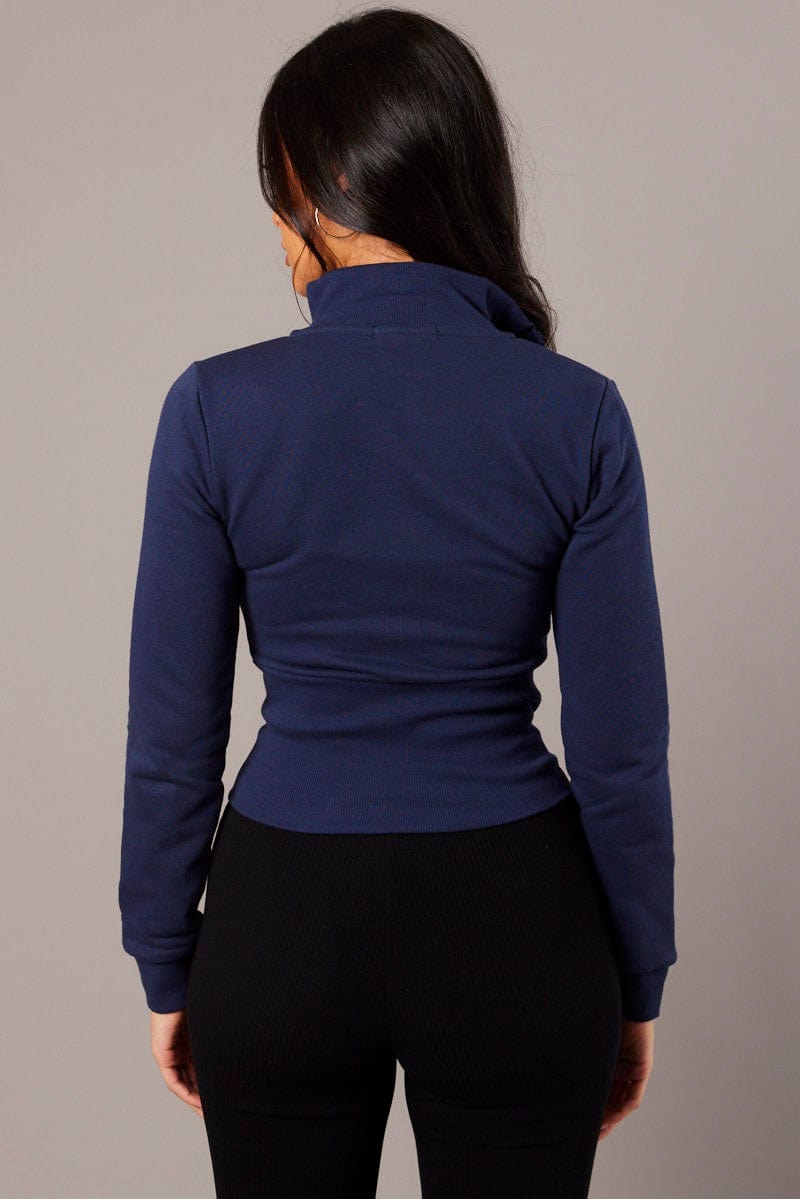 Blue Zip Through Jacket Long Sleeve for Ally Fashion