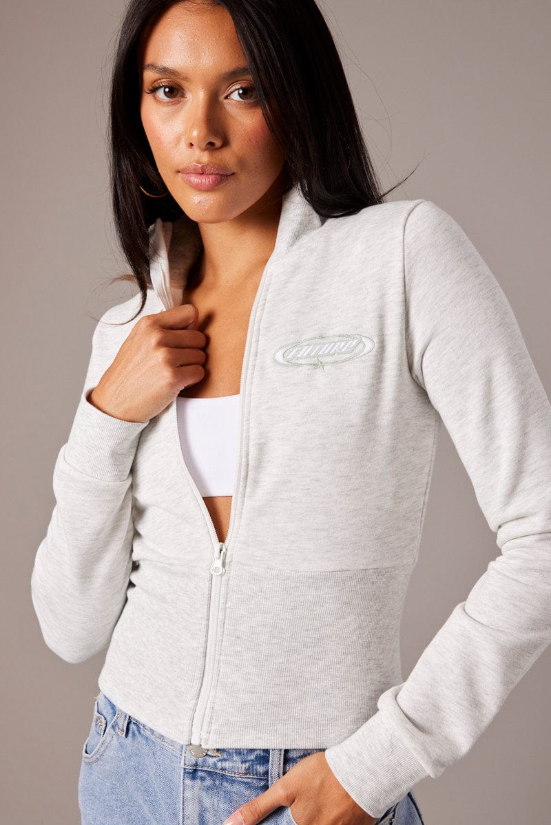 Grey Zip Through Jacket Long Sleeve for Ally Fashion