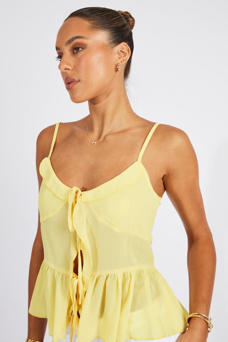 Yellow Tie Up Top Singlet for Ally Fashion