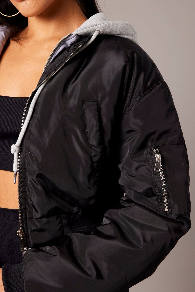 Black Hoodie Bomber Jacket for Ally Fashion