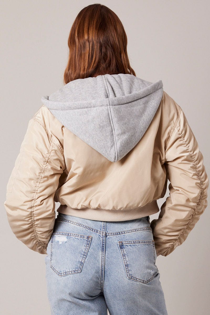 Beige Hoodie Bomber Jacket for Ally Fashion