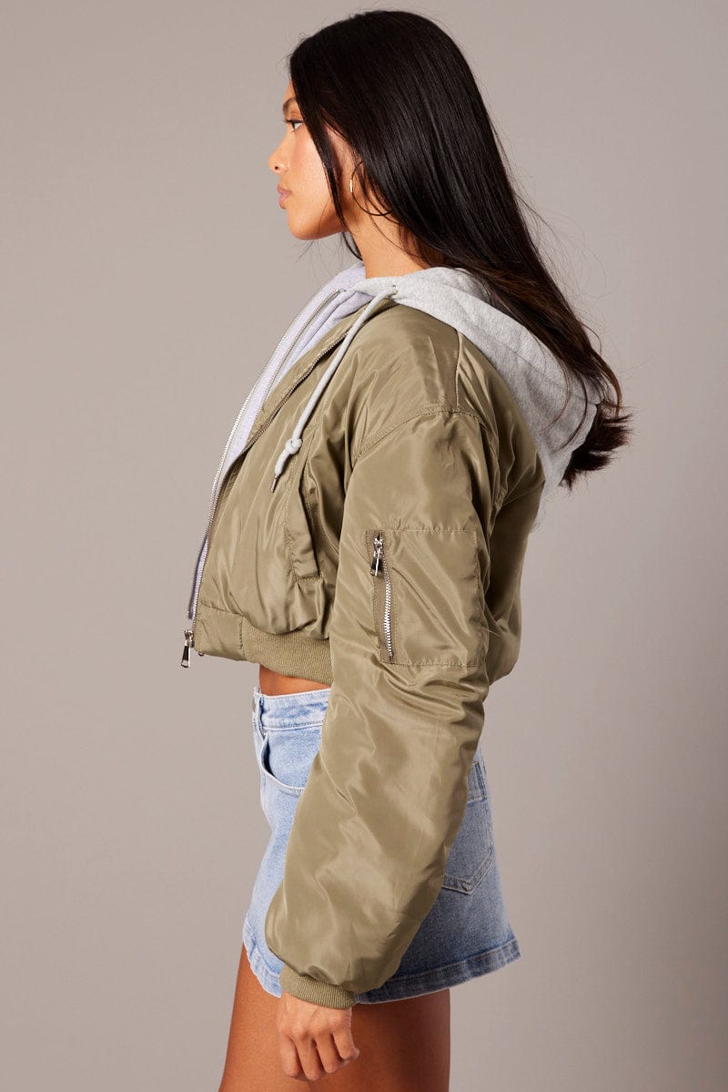 Green Hoodie Bomber Jacket for Ally Fashion