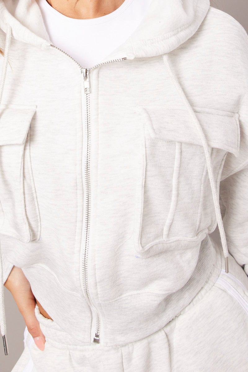 Grey Zip Hoodie Long Sleeve for Ally Fashion
