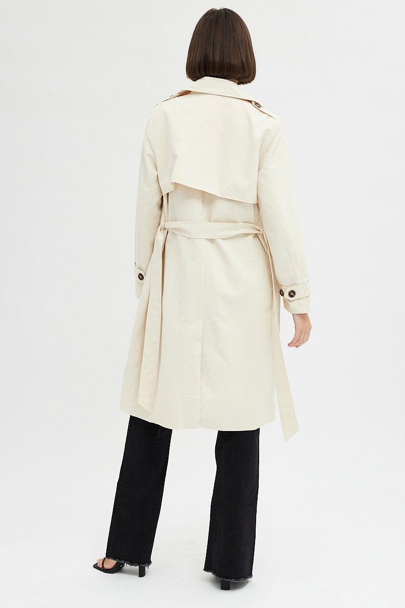 Beige Trench Coat Long Sleeves Cotton for Ally Fashion