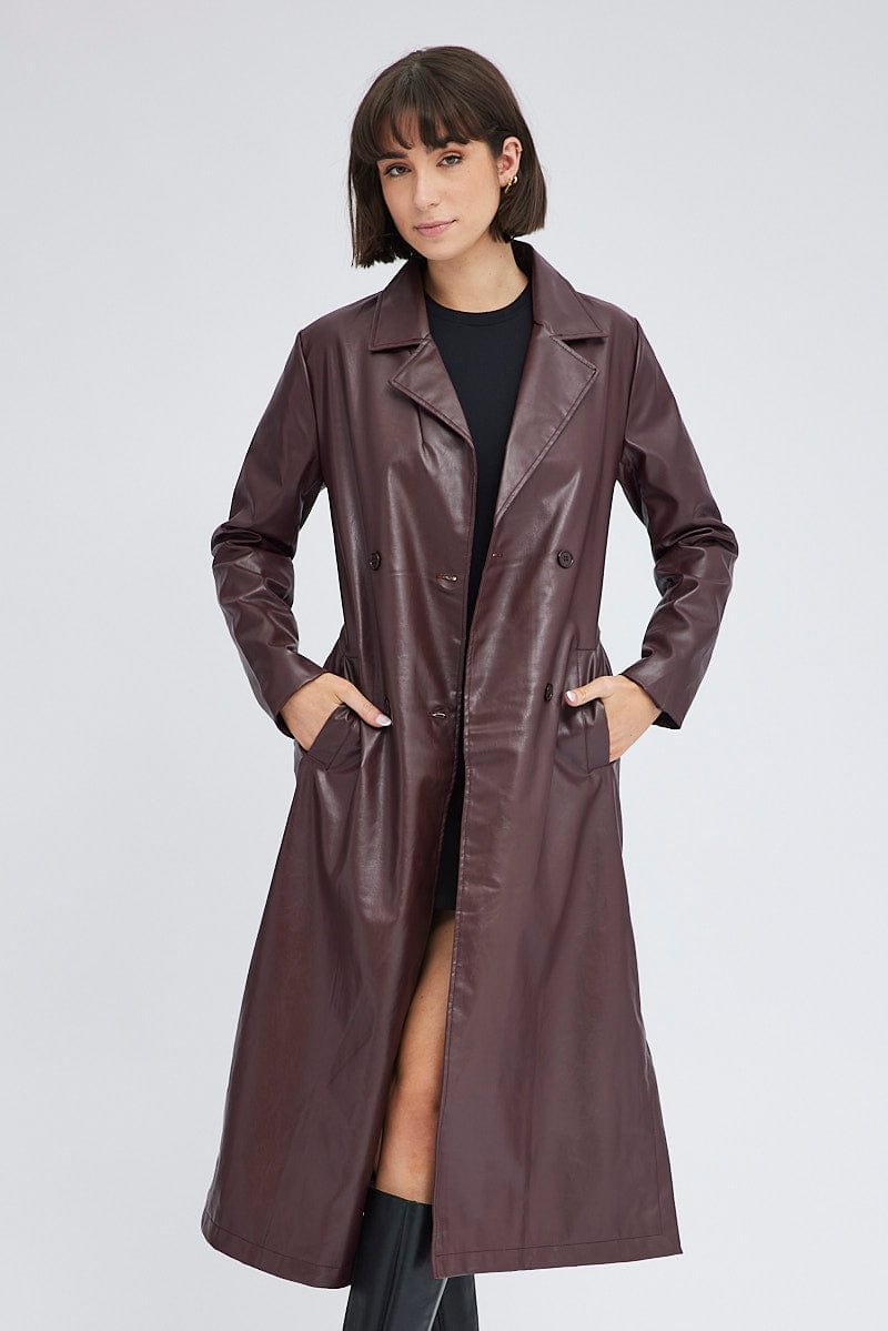 Long faux sale leather jacket