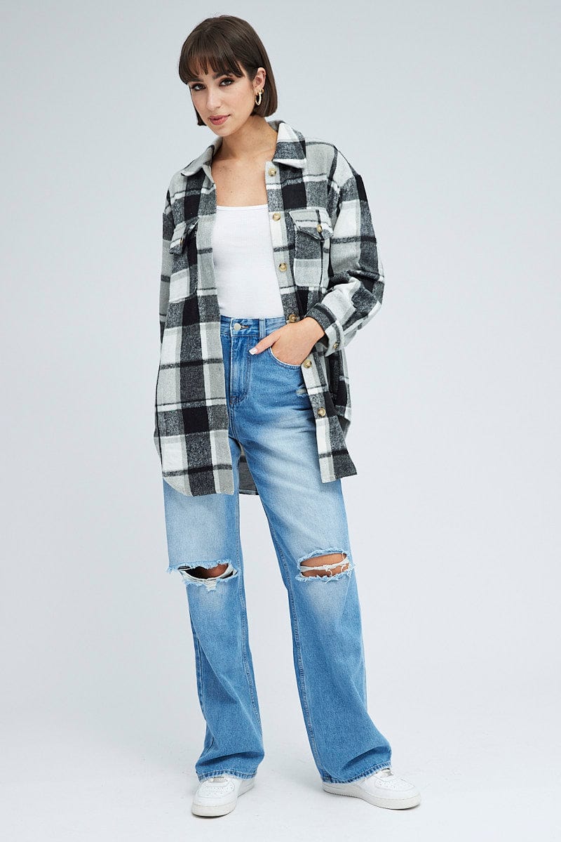 Green Check Oversized Shacket Long Sleeve for Ally Fashion