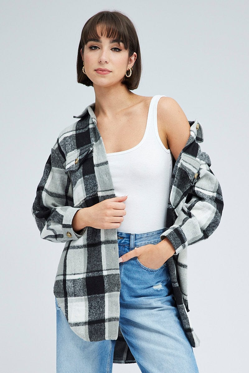 Green Check Oversized Shacket Long Sleeve for Ally Fashion