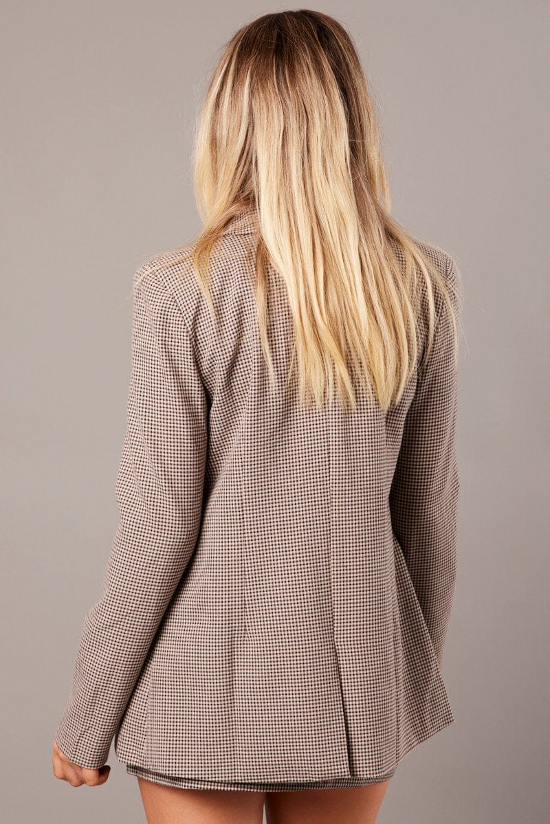 Brown Check Jacket Long Sleeve for Ally Fashion