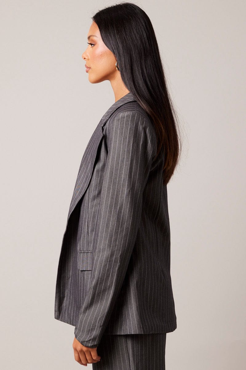 Grey Stripe Blazer Long Sleeve for Ally Fashion