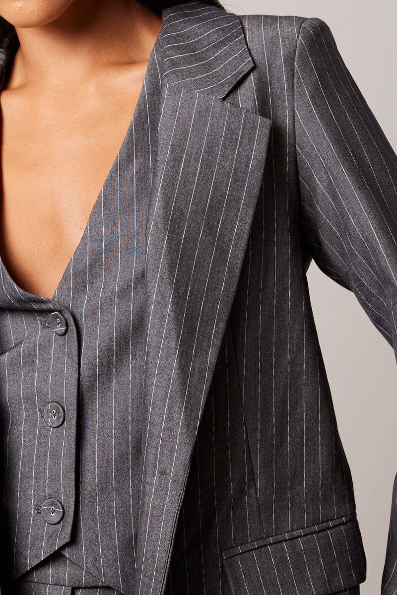 Grey Stripe Blazer Long Sleeve for Ally Fashion