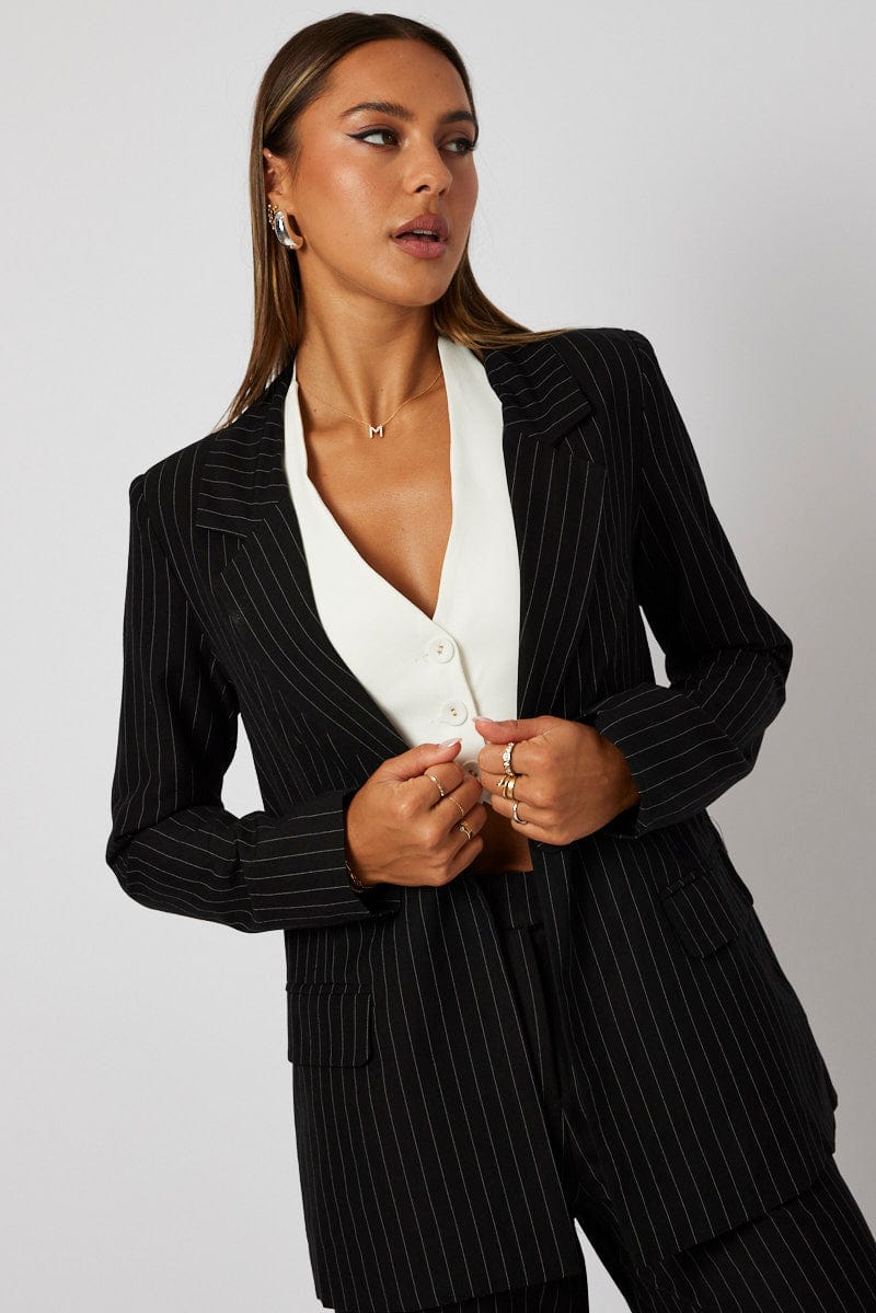 Black Stripe Blazer Long Sleeve for Ally Fashion
