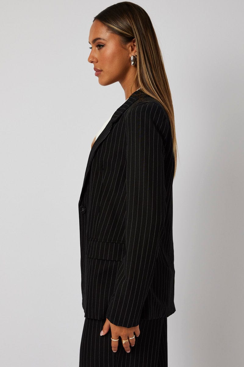 Black Stripe Blazer Long Sleeve for Ally Fashion