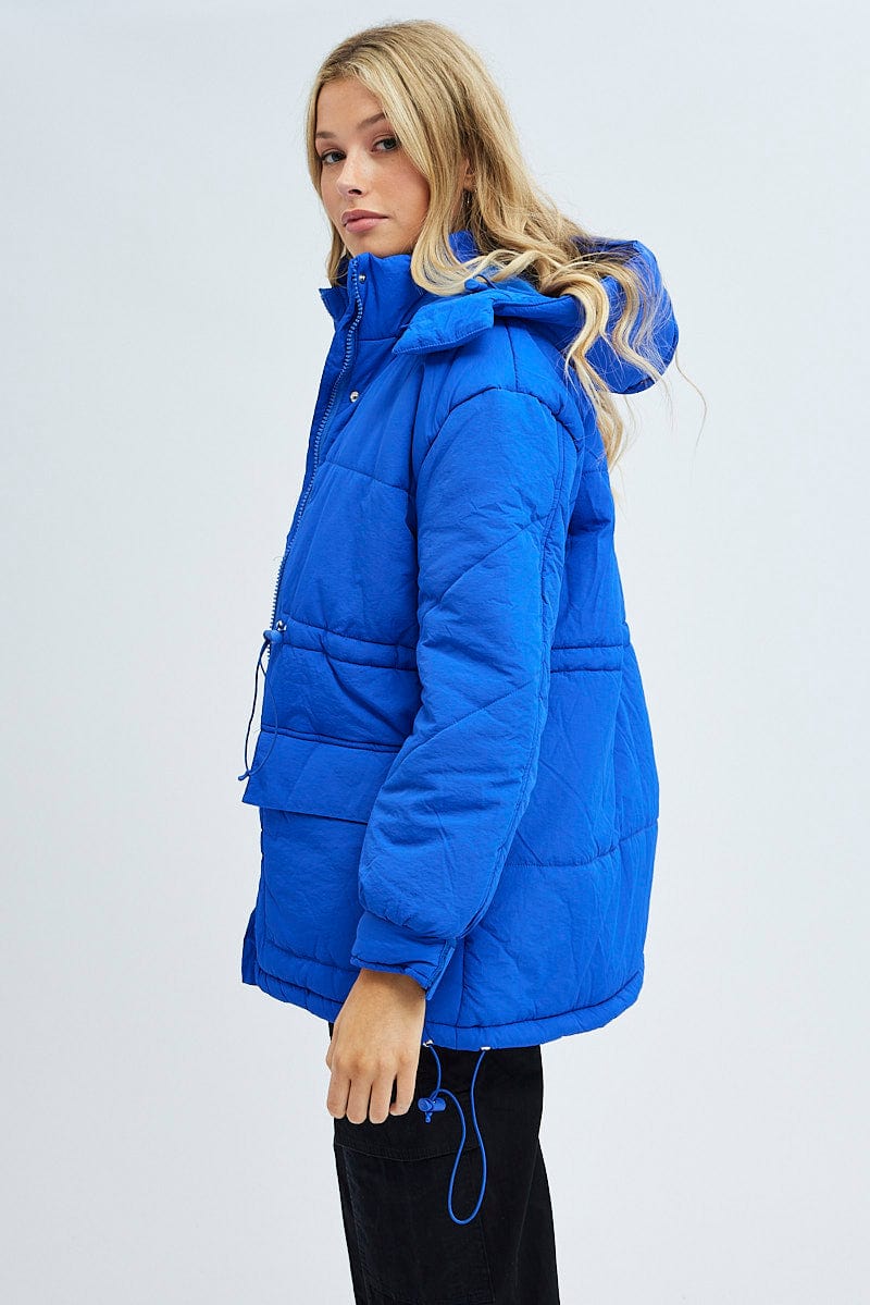 Blue Puffer Jacket Long Sleeve for Ally Fashion