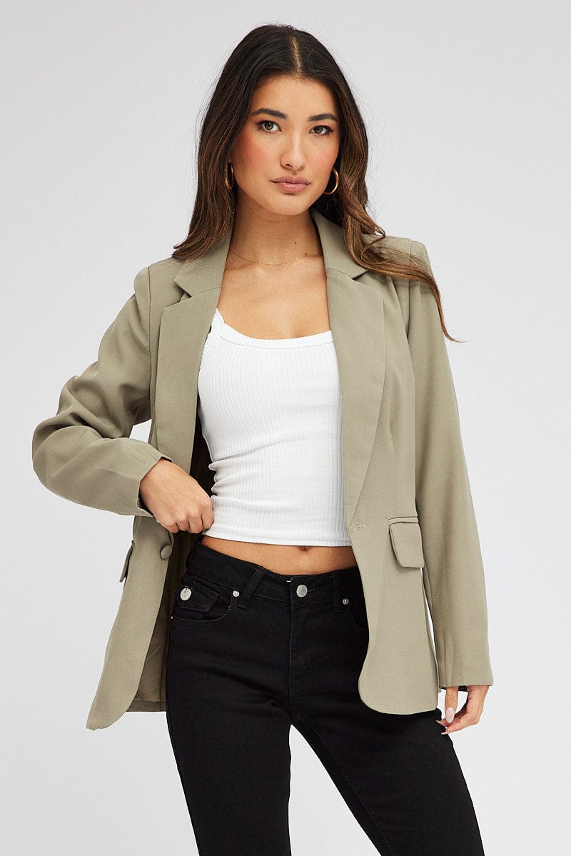 Green Jacket Long Sleeve Collar Neck for Ally Fashion