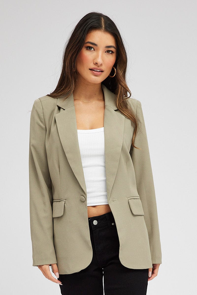 Green Jacket Long Sleeve Collar Neck | Ally Fashion
