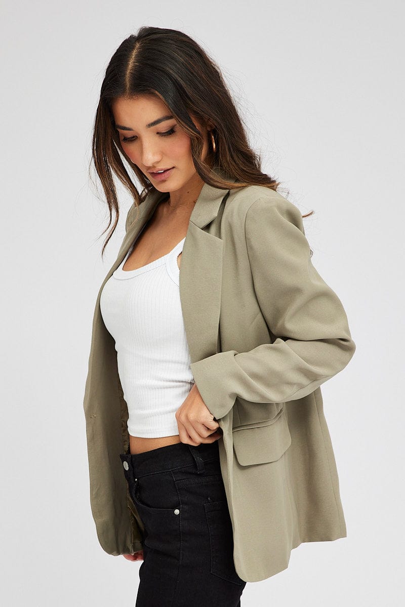 Green Jacket Long Sleeve Collar Neck for Ally Fashion