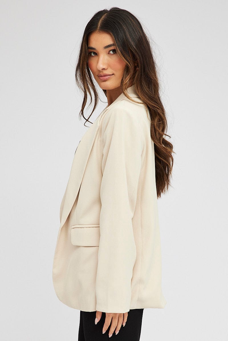 Beige Jacket Long Sleeve Collar Neck for Ally Fashion