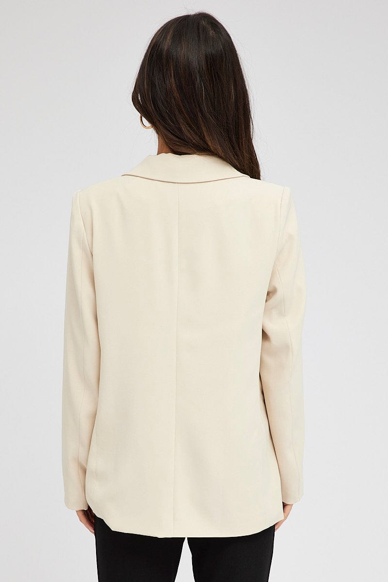 Beige Jacket Long Sleeve Collar Neck | Ally Fashion