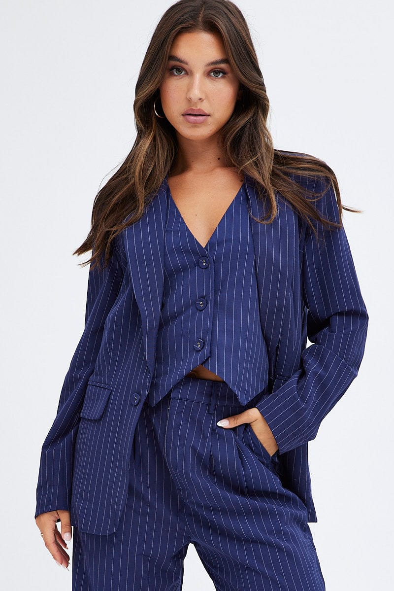 Stripe Blazer Long Sleeve Tailored Single Breasted for Ally Fashion