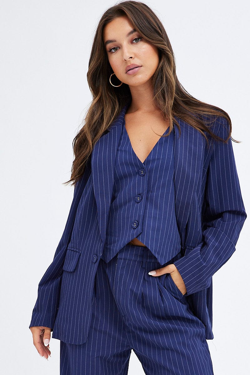 Stripe Blazer Long Sleeve Tailored Single Breasted for Ally Fashion