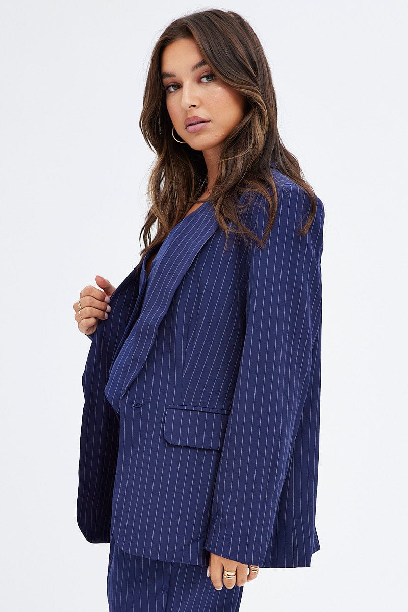 Stripe Blazer Long Sleeve Tailored Single Breasted | Ally Fashion