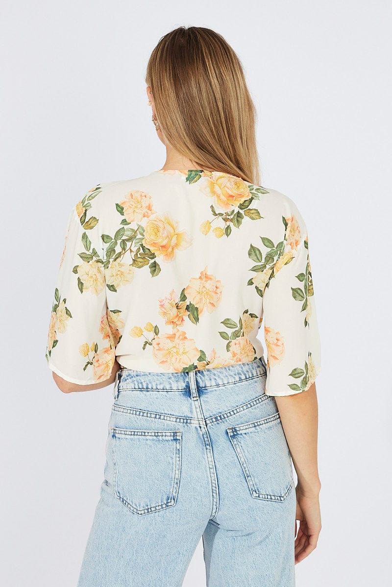 Yellow Floral Front Tie Bolero for Ally Fashion