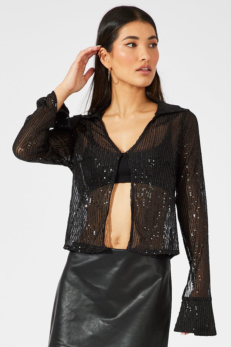 Black Bolero Long Sleeve Sequins for Ally Fashion