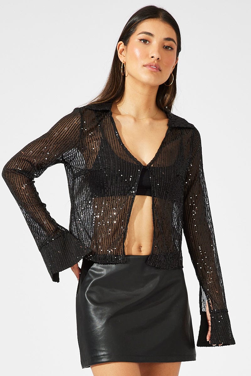 Black Bolero Long Sleeve Sequins for Ally Fashion