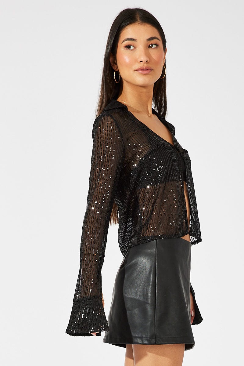 Black Bolero Long Sleeve Sequins for Ally Fashion