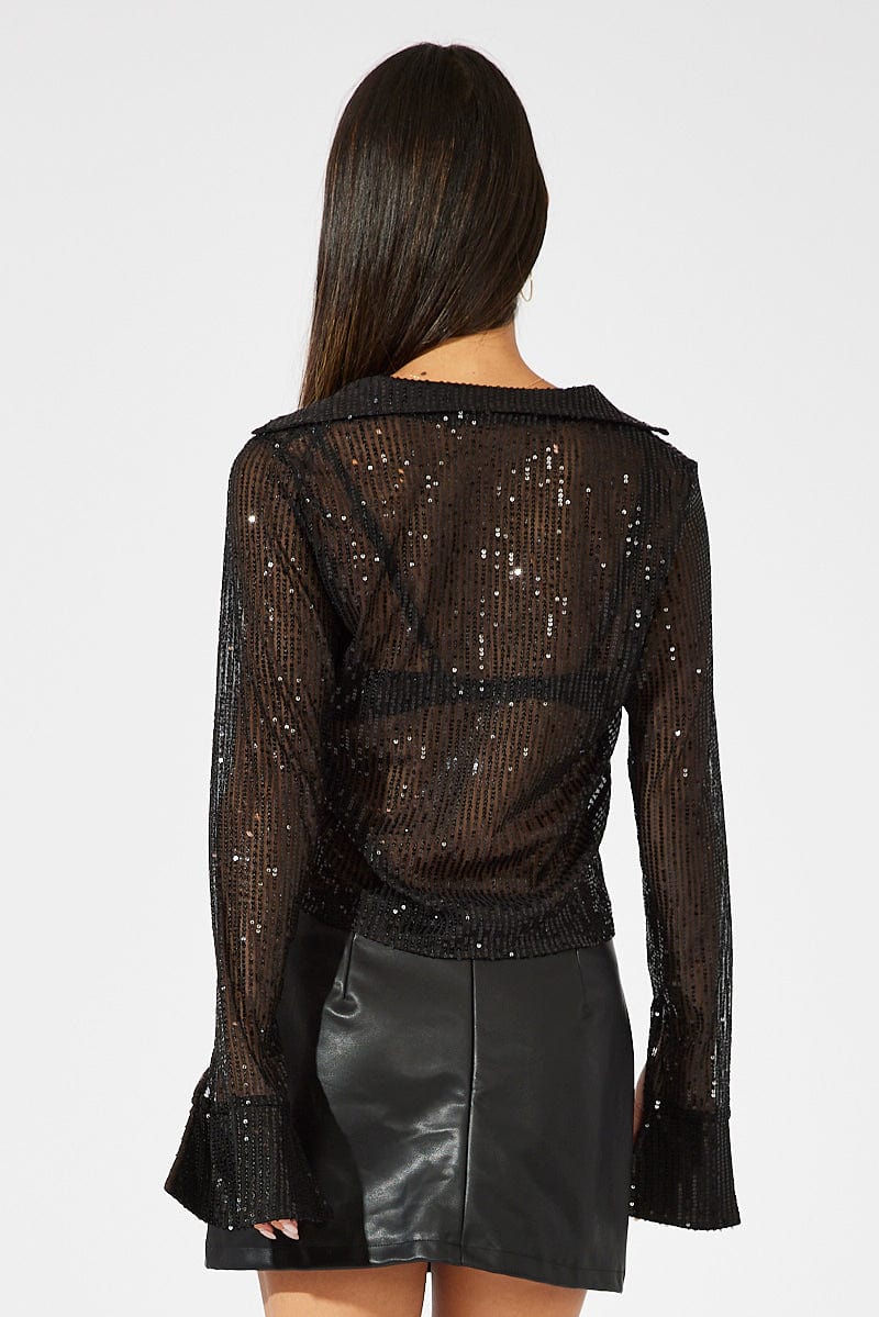 Black Bolero Long Sleeve Sequins | Ally Fashion