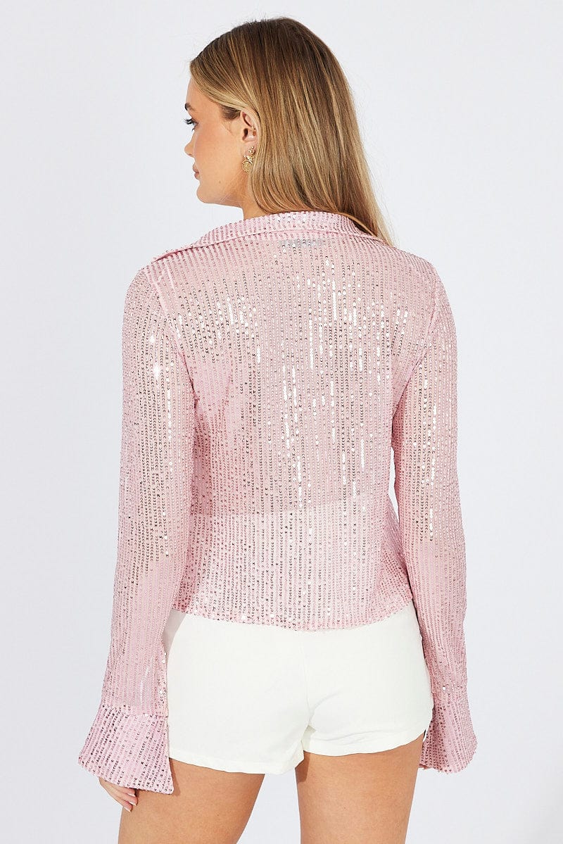 Pink Bolero Long Sleeve Sequins for Ally Fashion